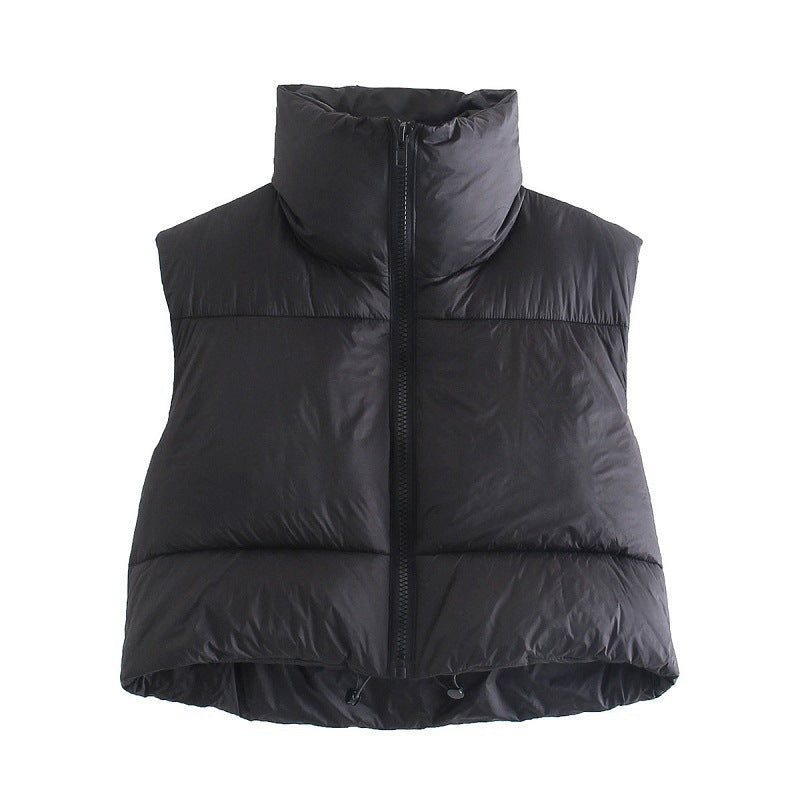 Fashion Zip Up Sleeveless Crop Puffer Coat