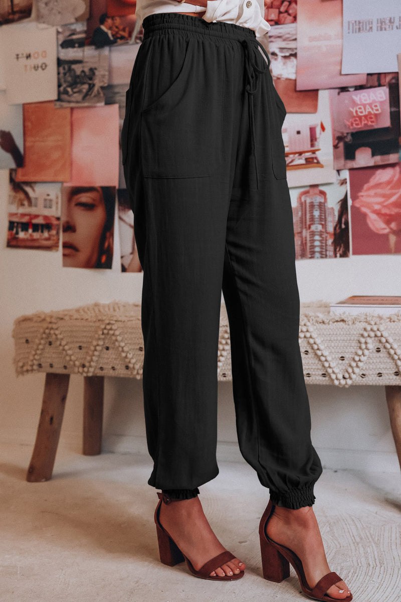 Elastic Waist Draw String Cargo Sweat Pants