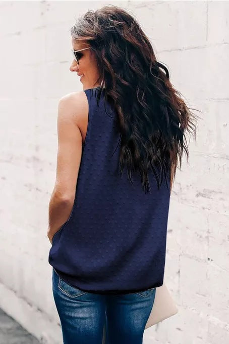 Crew Neck Swiss Dot Sleeveless Top