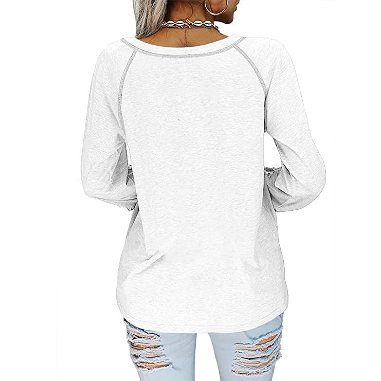 Casual Long Sleeve V Neck Top