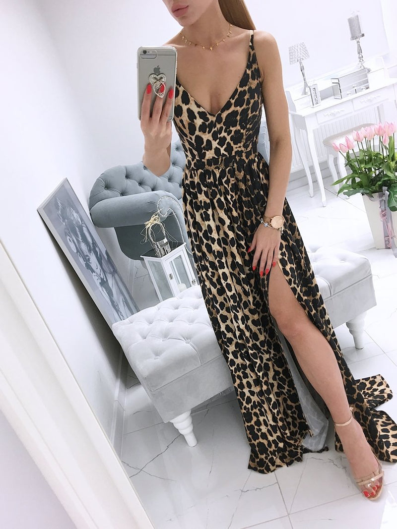 Spaghetti Strap Sleeveless Floral Side Split Maxi Dress