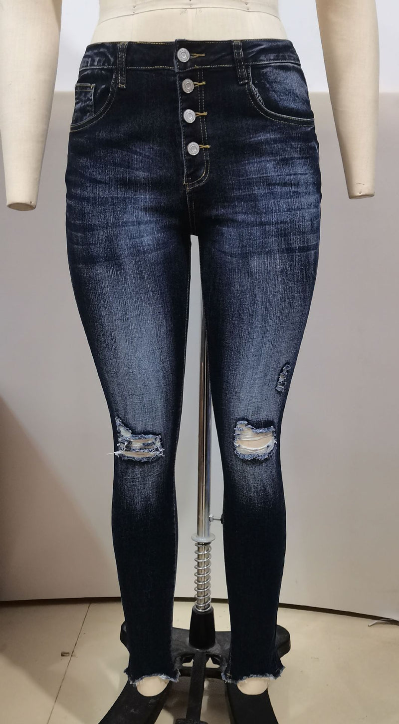 Destroyed Slim Denim Jean Pants