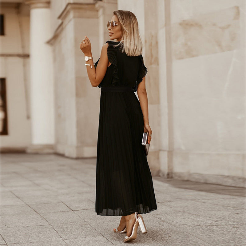 Sleeeveless V Neck Front Wrap Maxi Dress