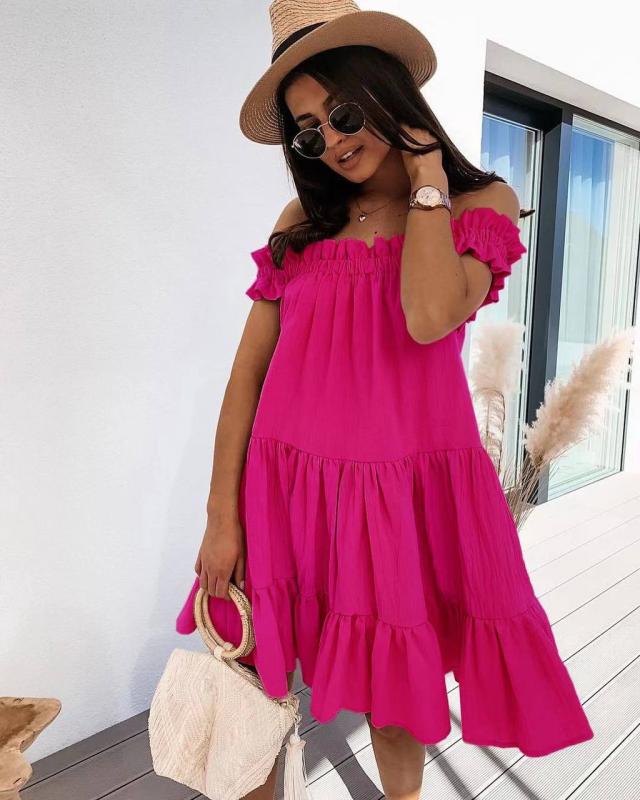 Off Shoulder Ruffle Neck Loose Midi Dress