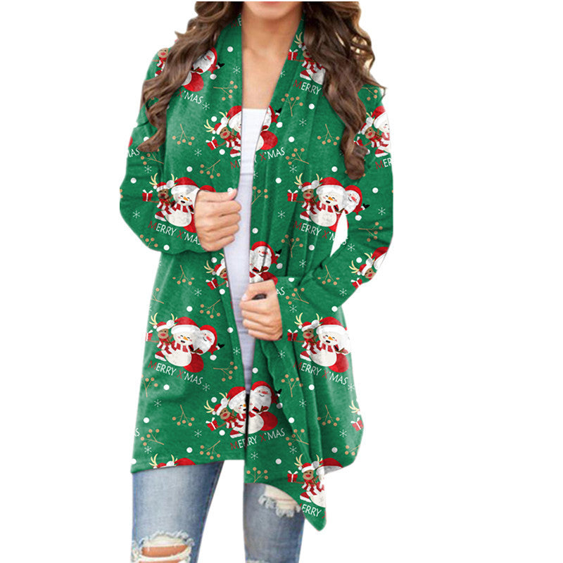 Open Front Christmas Print Sweater Top