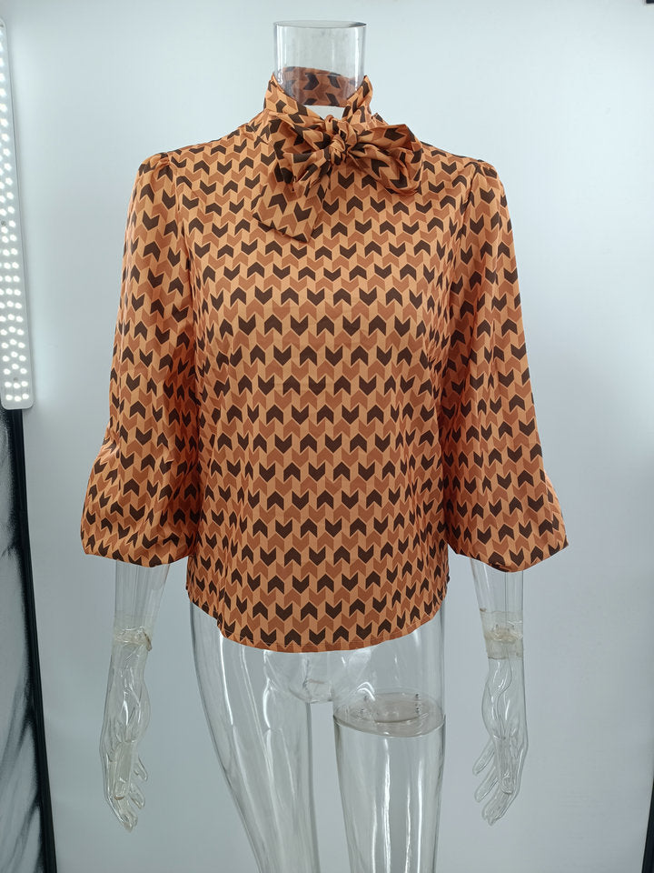 Elegant 3/4 Wide Sleeve Print Top