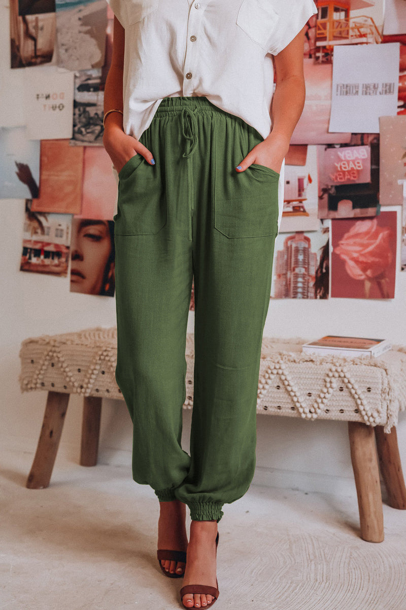 Elastic Waist Draw String Cargo Sweat Pants