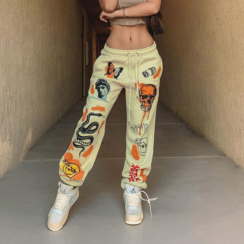 Drawstring High Waist Graphic Printed Trouser Sweat Pants