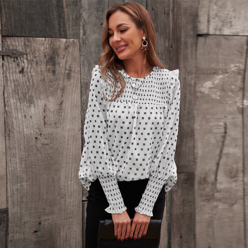 Polka Dot Round Neck Long Sleeve Top