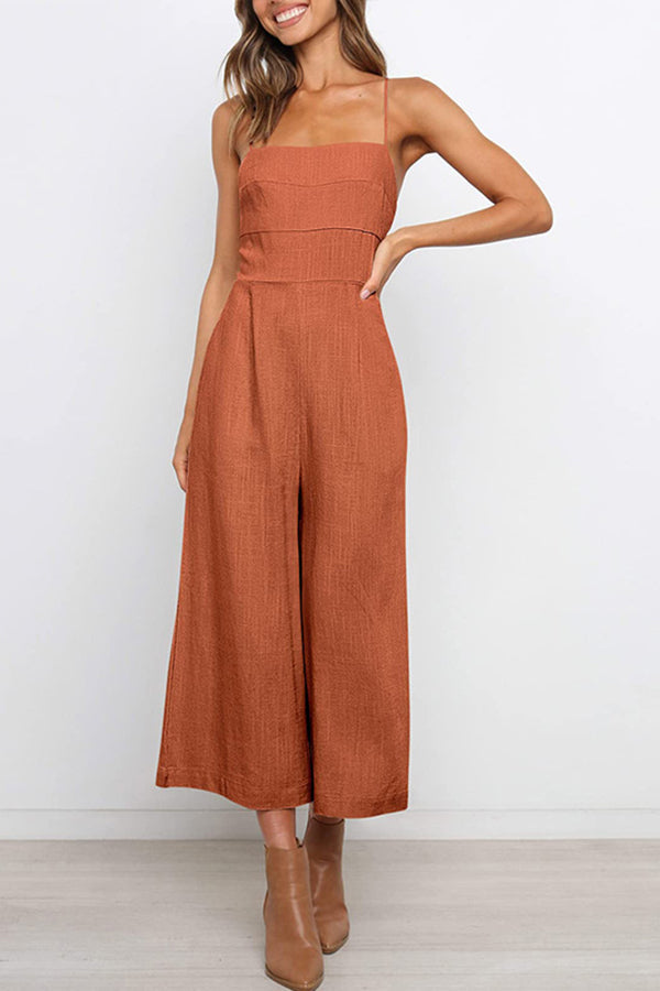 Solid Tie Backless Cropped Jumpsuits