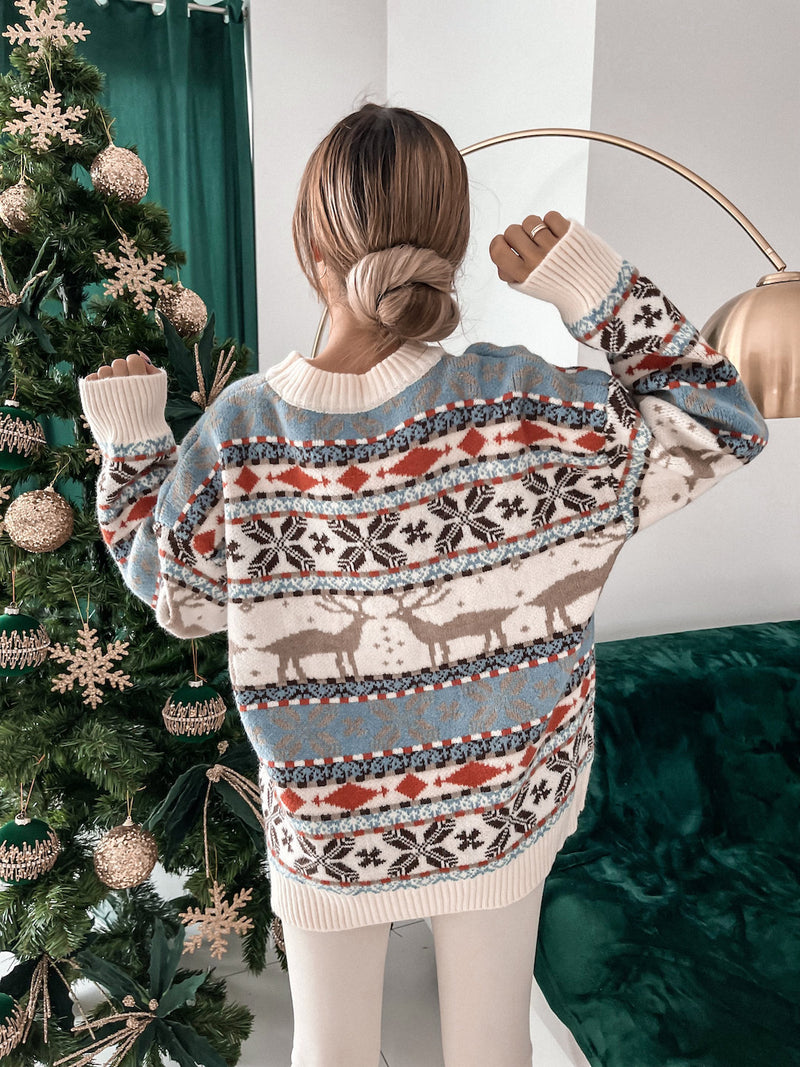 Crew Neck Chrismas Print Sweater