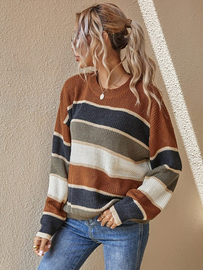 Color Block Round Neck Sweater