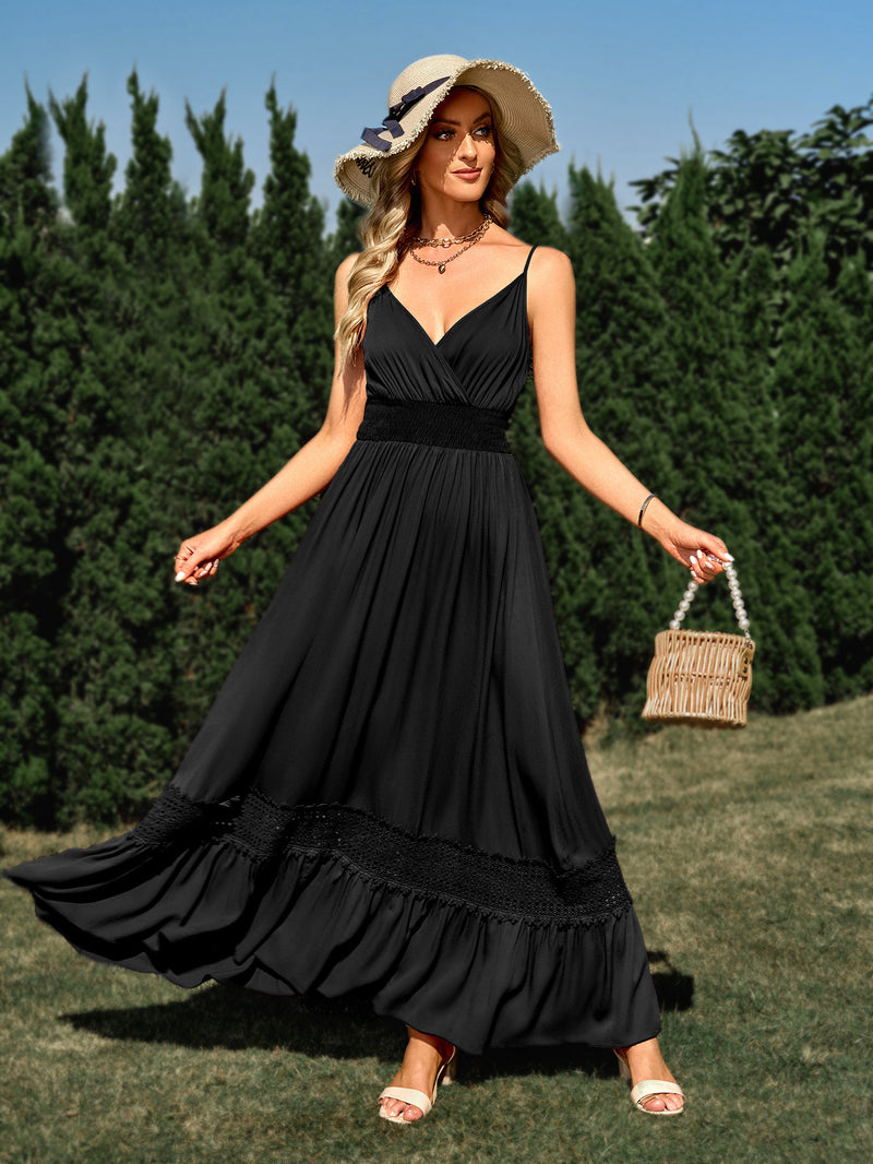 Casual Sleeveless Strap V-Neck Solid Loose Maxi Dress