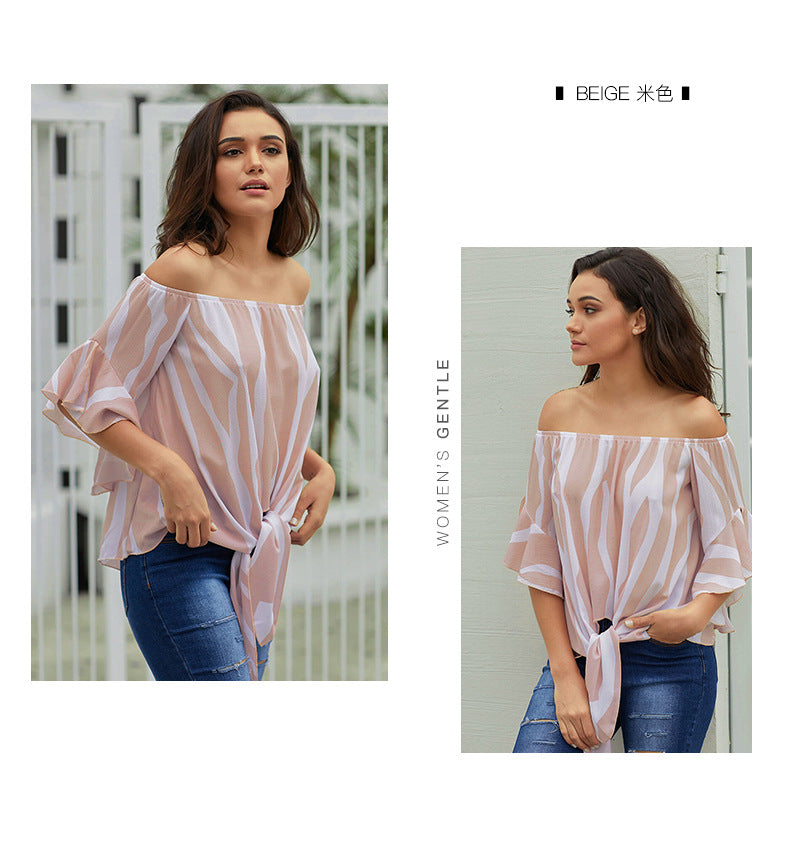 Off Shoulder Short Sleeve Tie Front Blouse Top