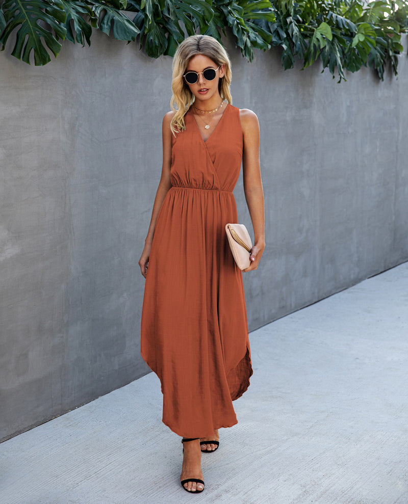 Sleeveless V Neck Side Split Maxi Dress