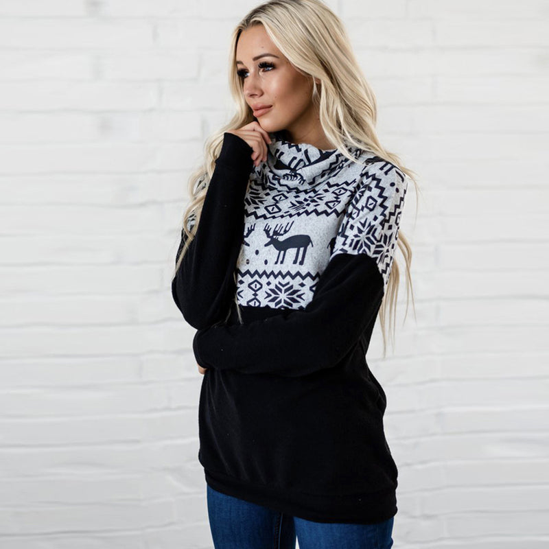 Turtle Neck Long Sleeve Ox Printed Sweatshirt