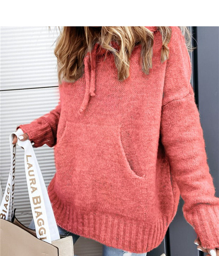 Draw String Front Pocket Thick Hooded Sweater