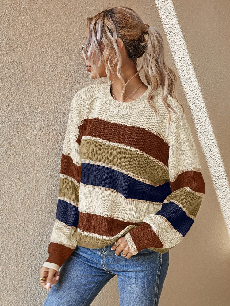 Color Block Round Neck Sweater