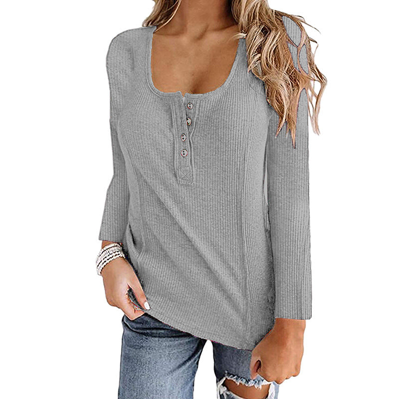 Casual U Neck Long Sleeve Top