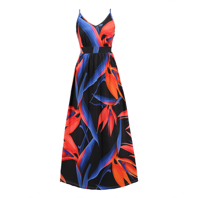 Sleeveless Spaghetti Strap V-Neck Printed Maxi Dress