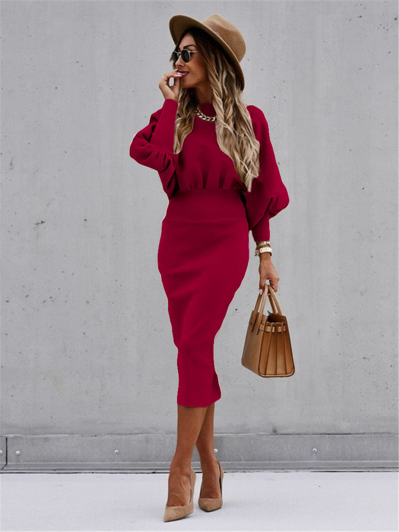 Long Sleeve Bodycon Solid Color Midi Dress