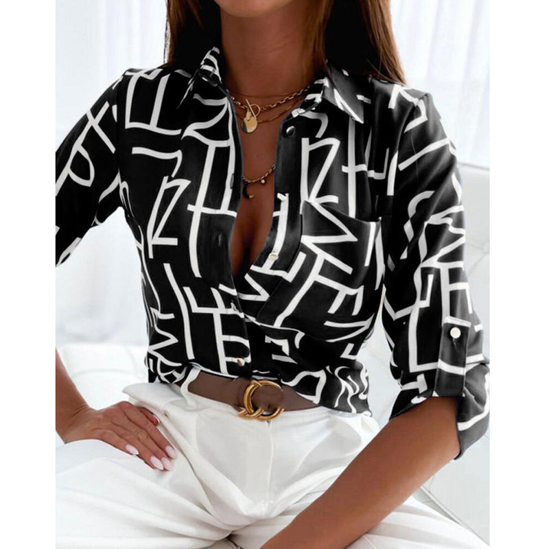 Fashion Print Button Turn Down Collar Shirt