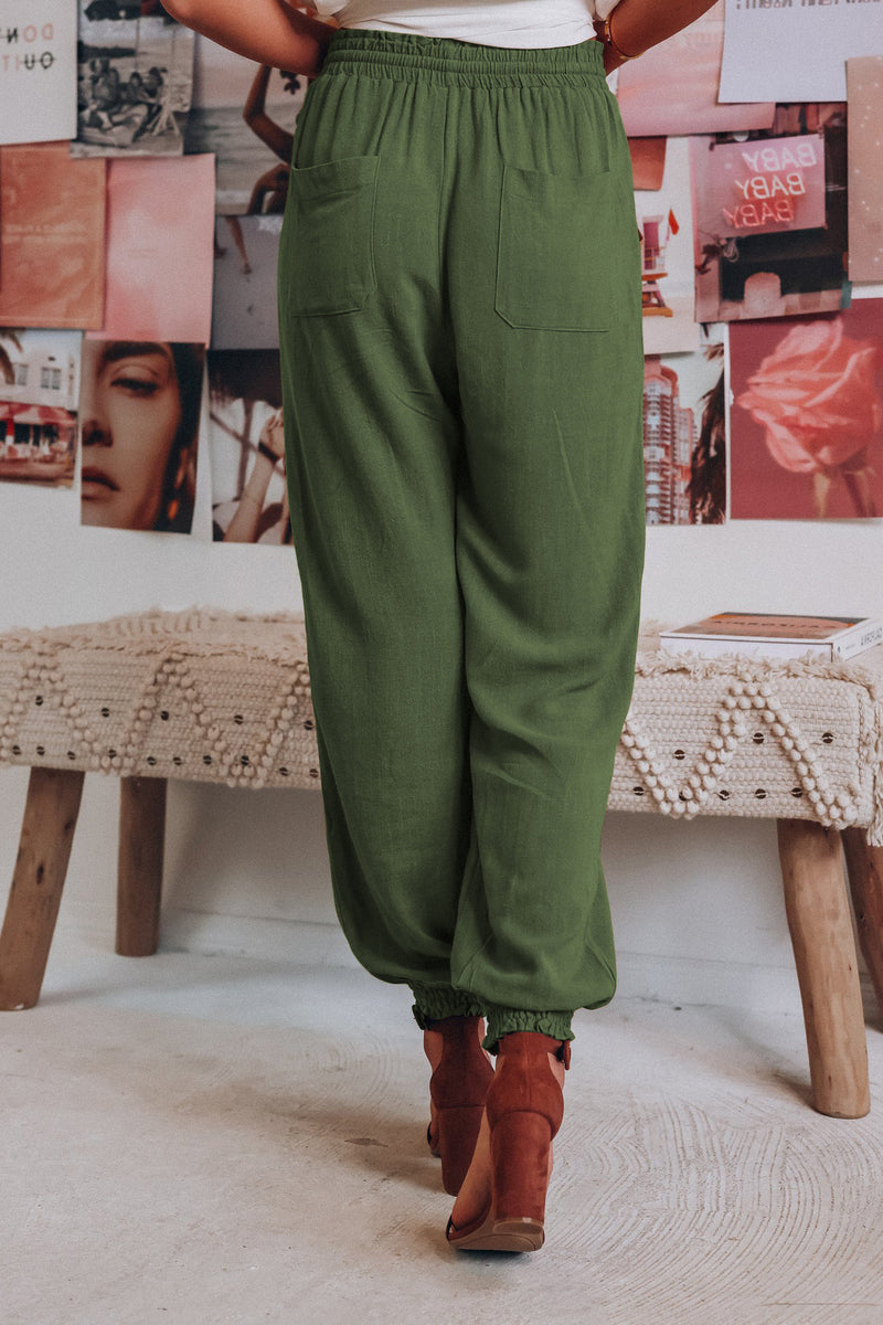 Elastic Waist Draw String Cargo Sweat Pants