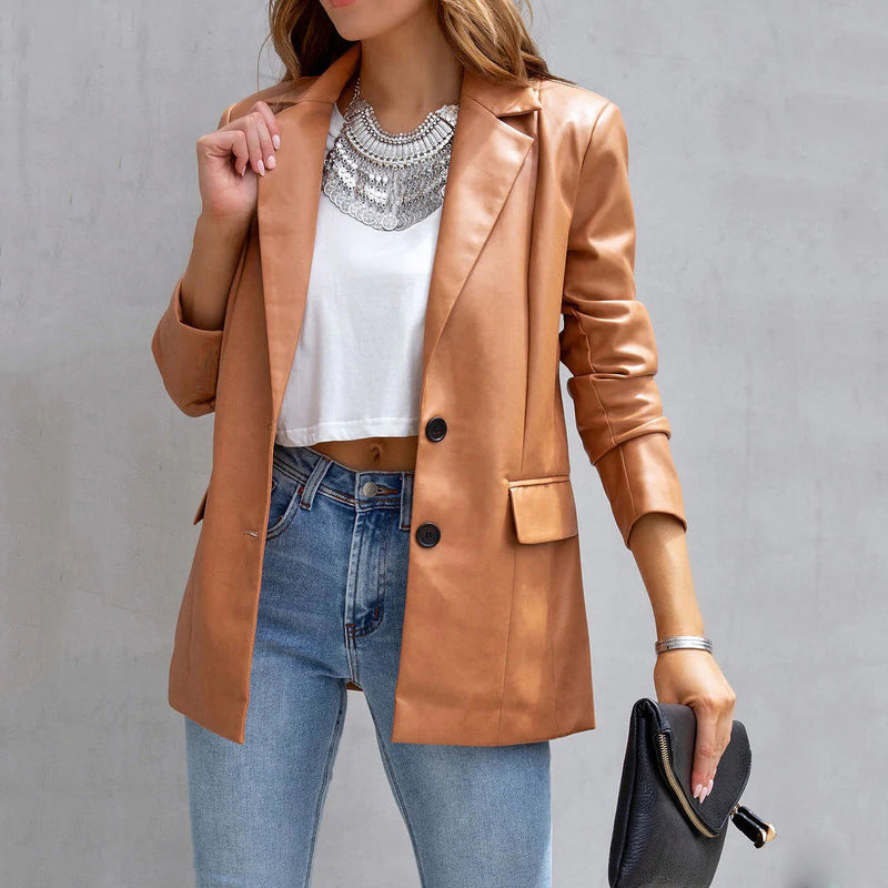 Fashion Bend Down Collar Double Pocket Jacket