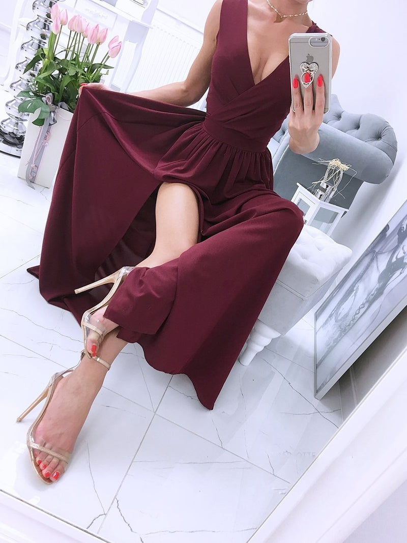 Deep Cross V Neck Side Side Split Long Maxi Dress