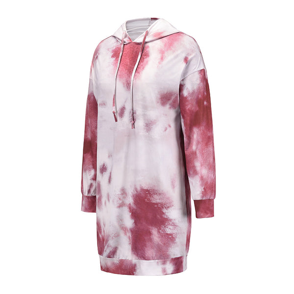 Casual Drawstring Hooded Tie Dye Sweatshirt