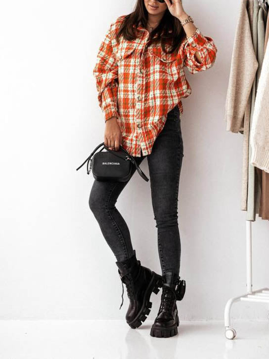 Plaid Button Down Long Sleeve Shacket Top