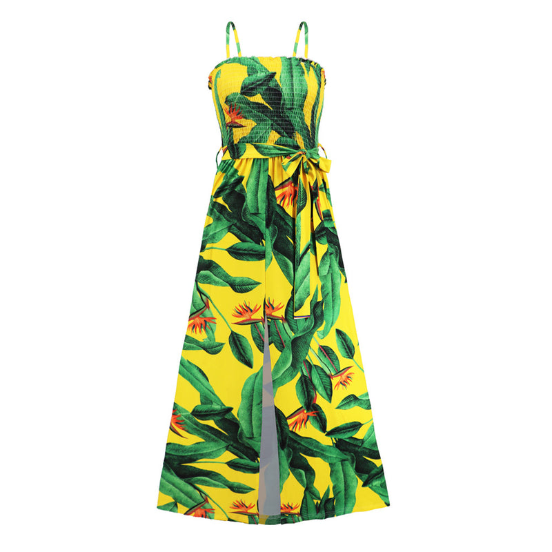 Spaghetti Strap Printed Side Split Maxi Dress