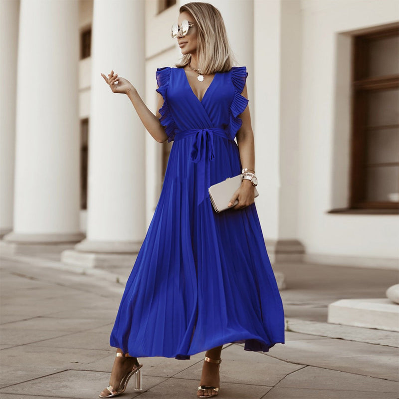 Sleeeveless V Neck Front Wrap Maxi Dress