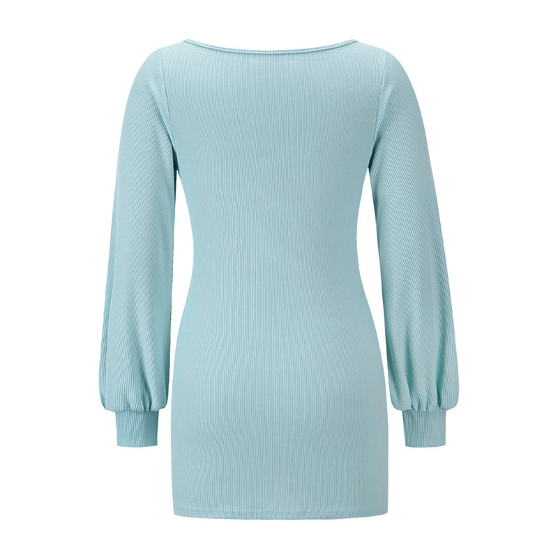 Round Neck Long Sleeve Bodycon Mini Dress