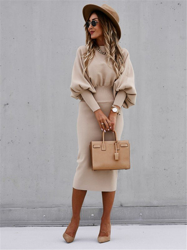 Long Sleeve Bodycon Solid Color Midi Dress