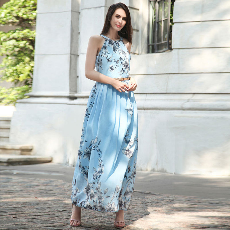 Halter Neck Sleeveless Strap Long Maxi Dress