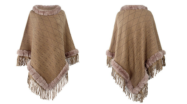 Round Neck Poncho Solid Color Cape Shawls