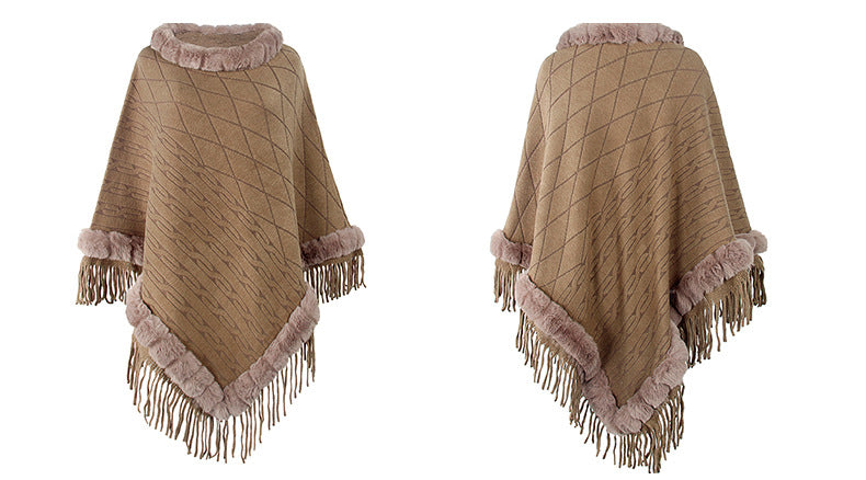 Round Neck Poncho Solid Color Cape Shawls