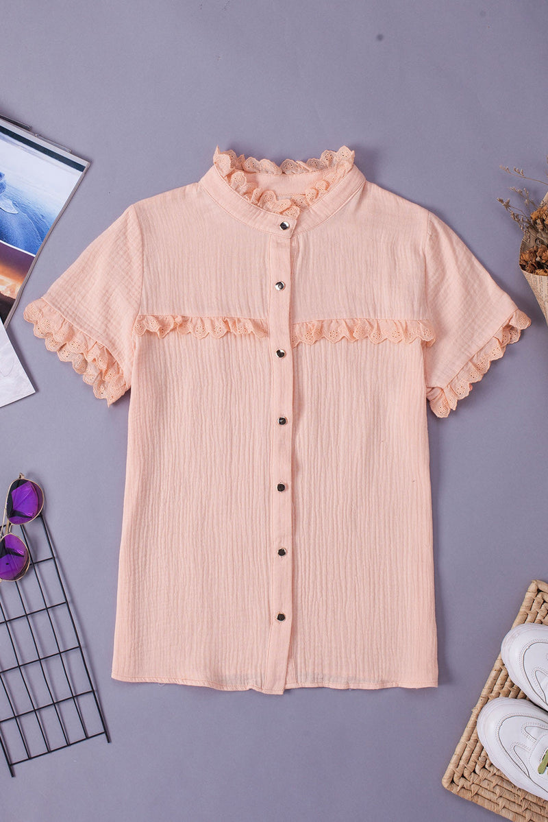 Scalloped Lace Trim Short Sleeve Shirt