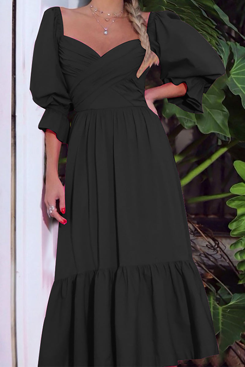 Surplice Neck Puff Sleeve Maxi Dress