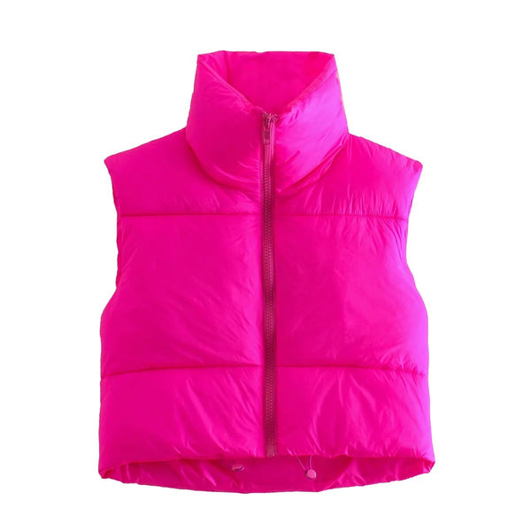 Fashion Zip Up Sleeveless Crop Puffer Coat