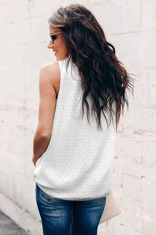 Crew Neck Swiss Dot Sleeveless Top