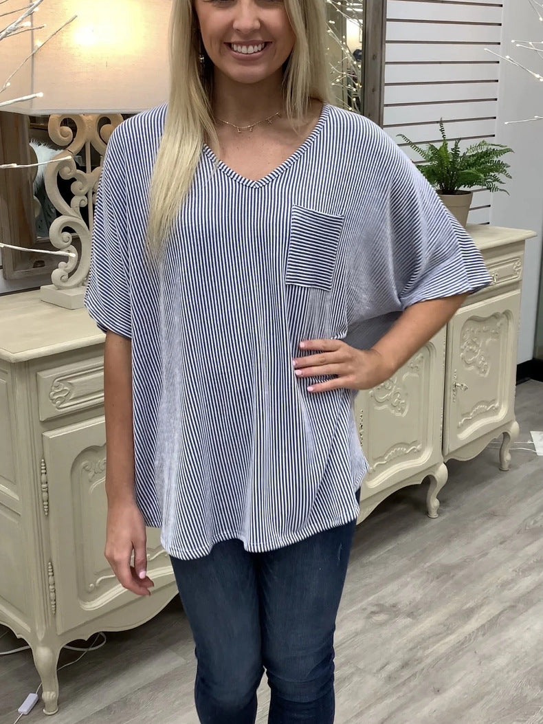 Casual V Neck Short Sleeve Blouse Top