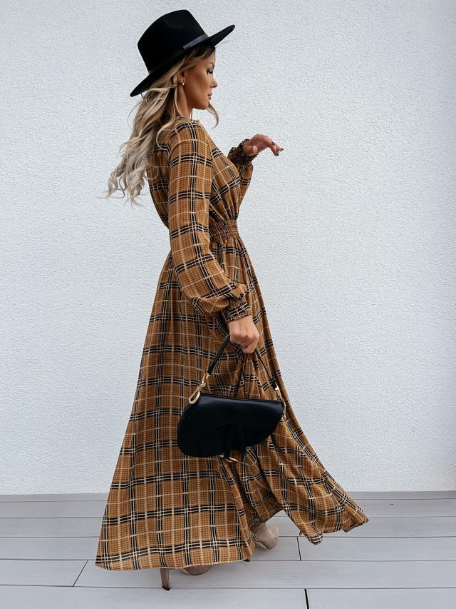 Elastic Waist Long Sleeve Maxi Dress