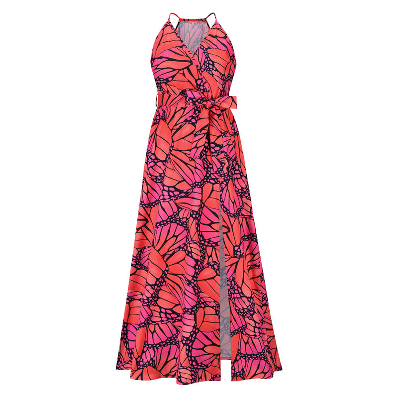 Side Split Sleeeveless V Neck Floral Maxi Dress