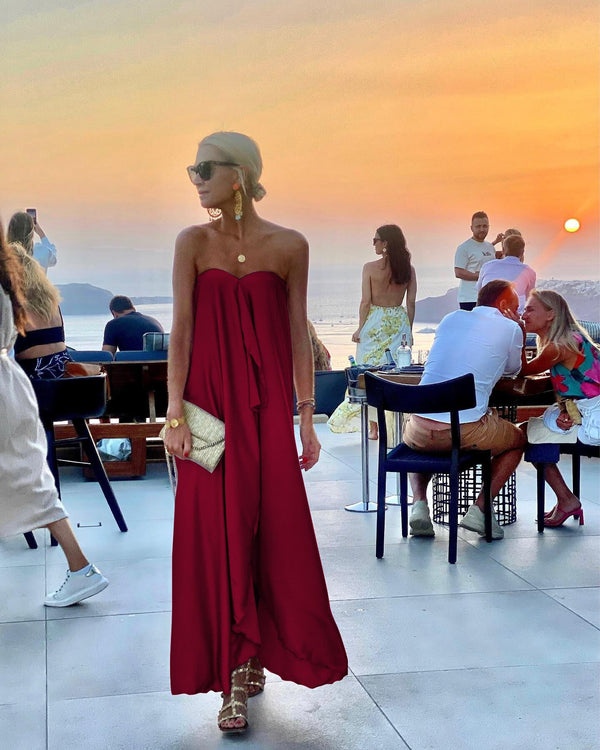 Fashion Sleeveless Off Shoulder Solid Irregular Maxi Dress