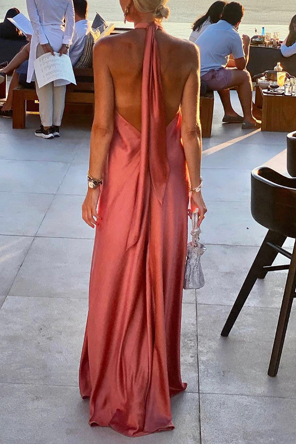 Ring Halter Neck Backless Maxi Dress