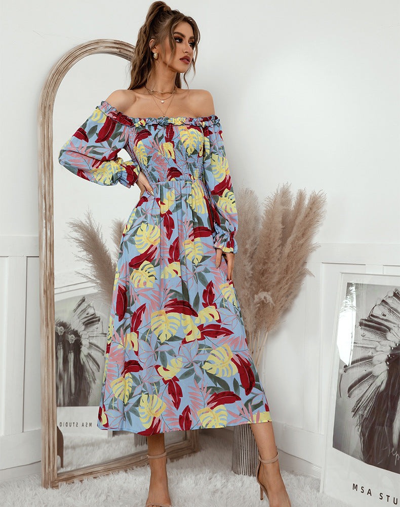 Off Shoulder Long Sleeve Maxi Floral Dress