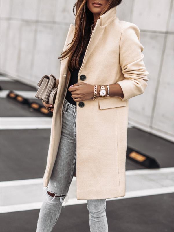 Lapel Knee Length Double Button Jacket Coat