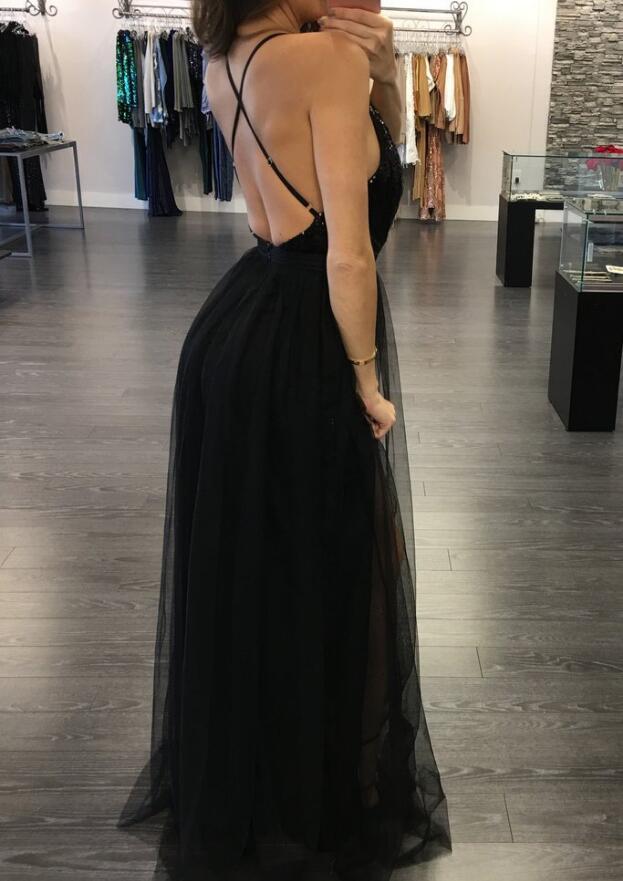 Deep V Neck Side Split Sequins Cross Back Maxi Dress